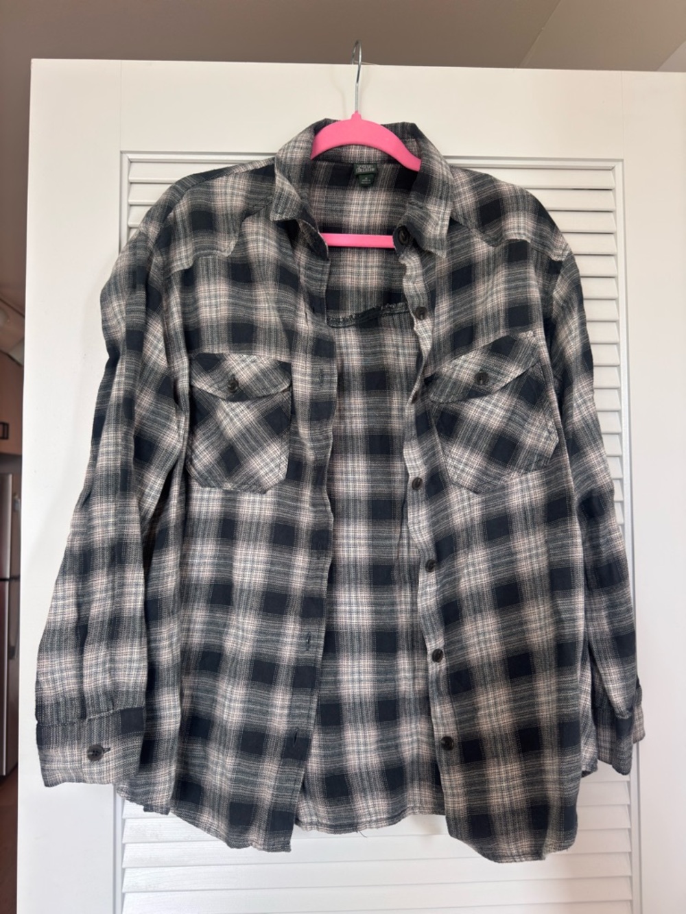 Gray Plaid Button-Up Flannel Shirt